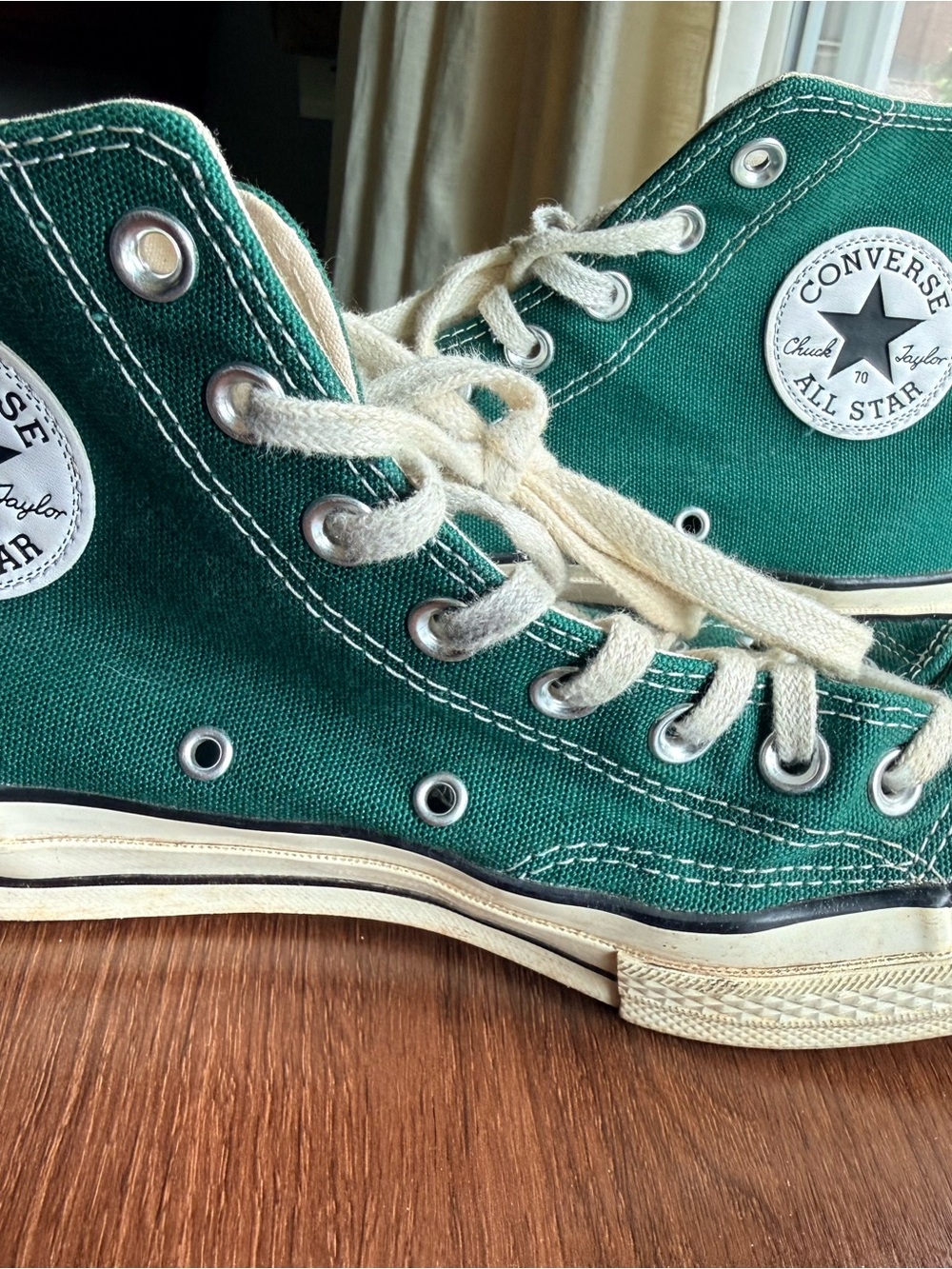 Converse Green High Top All Star Sneakers with Cream Laces